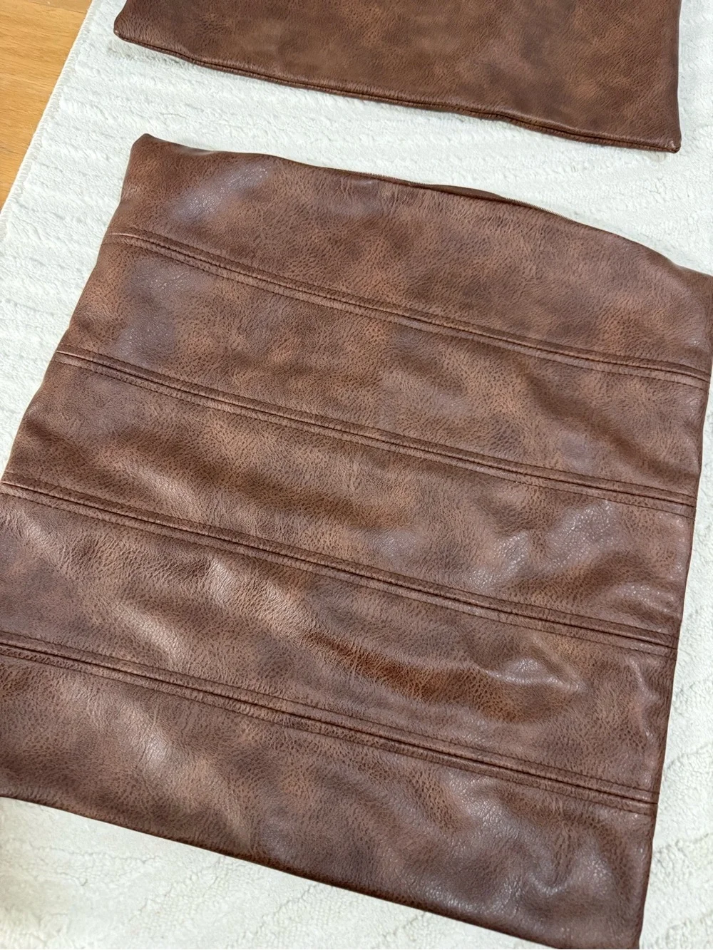 Brown Faux Leather Decorative Throw Pillow Covers Only - Set of 2
